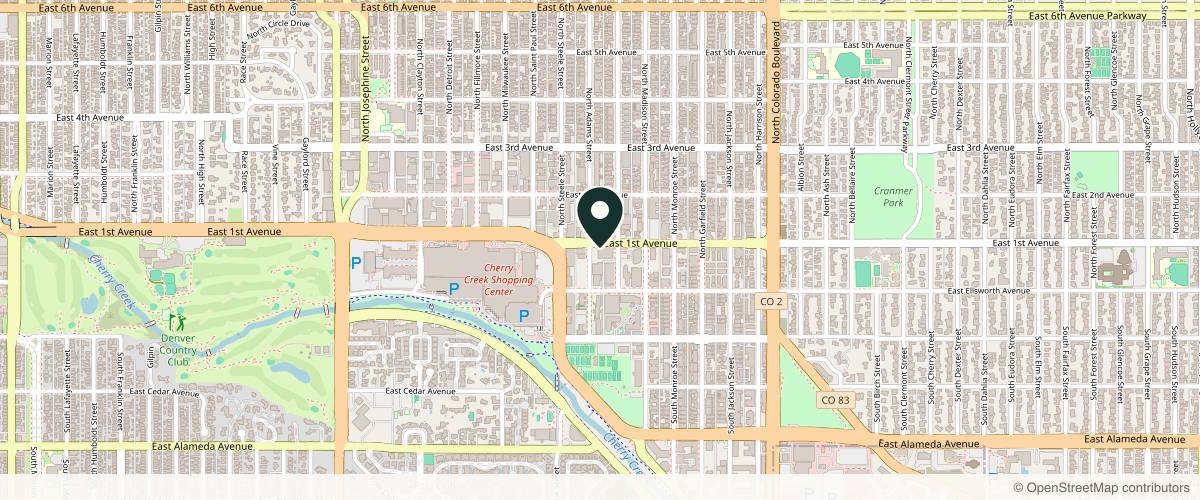 Map showing Aesthetic Surgery & Dermatology of Cherry Creek in Denver, Colorado