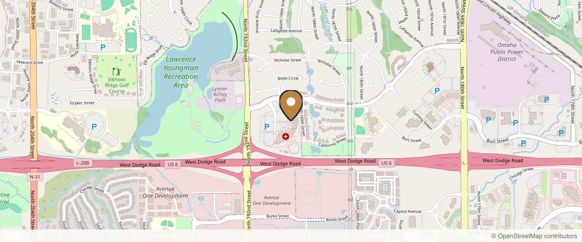 Map showing Amanda J Dawson, MD in Omaha, Nebraska