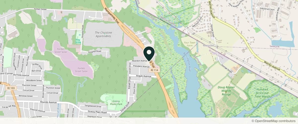Map showing Aspire Dermatology - Barrington Medical Center in Providence, Rhode Island