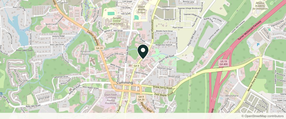 Map showing Atlanta Center For Dermatologic Diseases in Alpharetta, Georgia