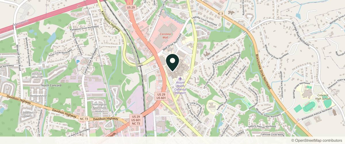 Map showing Atrium Health Plastic & Reconstructive Surgery in Concord, North Carolina