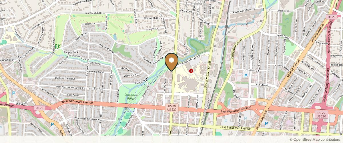 Map showing Atrium Health Wake Forest Baptist Cosmetic and Reconstructive Surgery in Greensboro, North Carolina