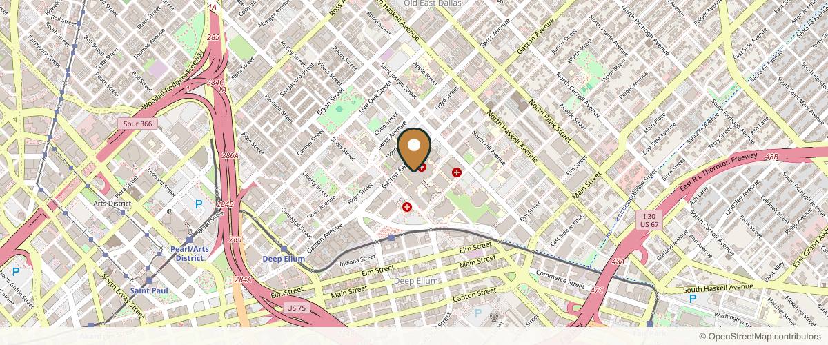 Map showing Baylor Scott & White Plastic and Reconstructive Surgery - Dallas in Dallas, Texas