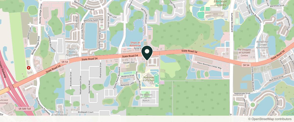 Map showing Bayside Center for Plastic and Reconstructive Surgery in Wesley Chapel, Florida