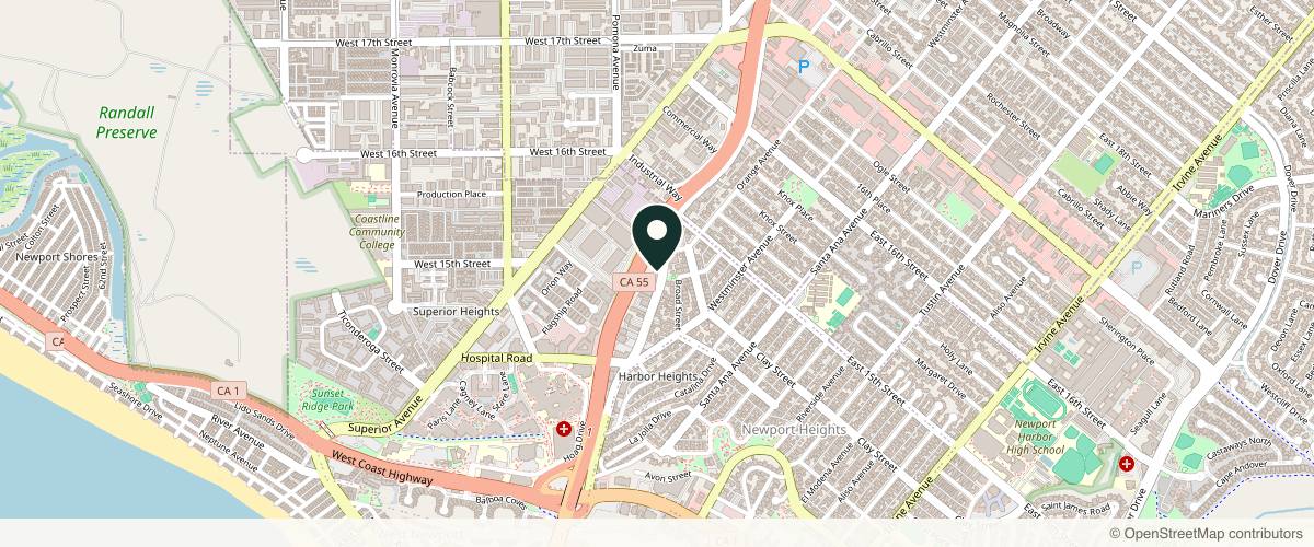 Map showing Bella Cara Dermatology in Newport Beach, California