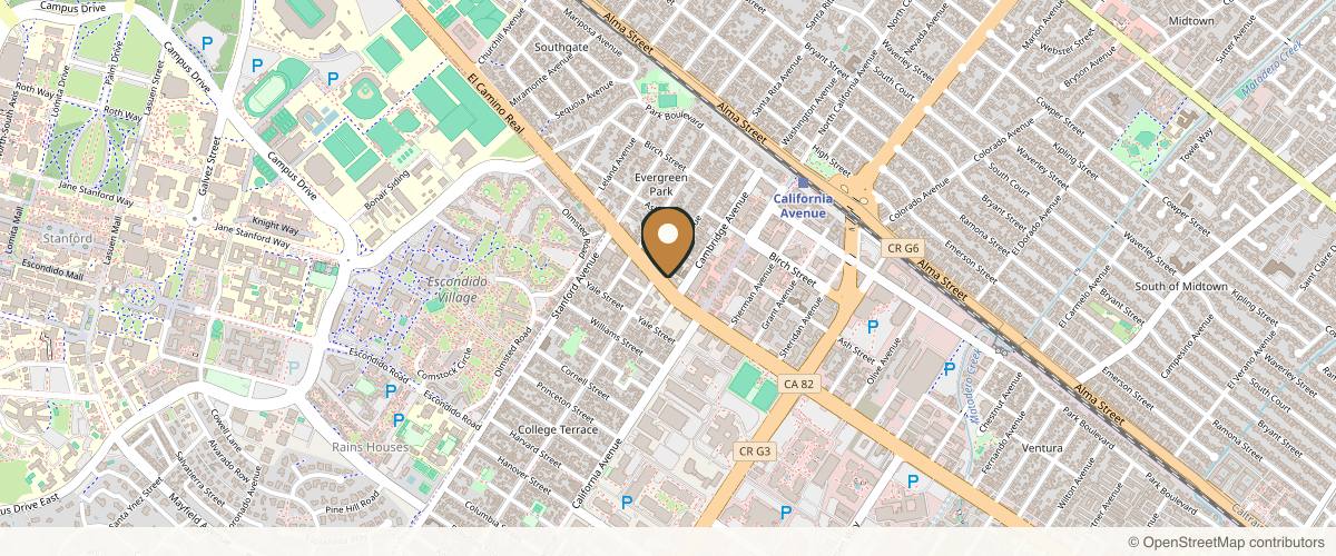 Map showing Beverly Hills Plastic Surgeons (BHPS) in Palo Alto, California