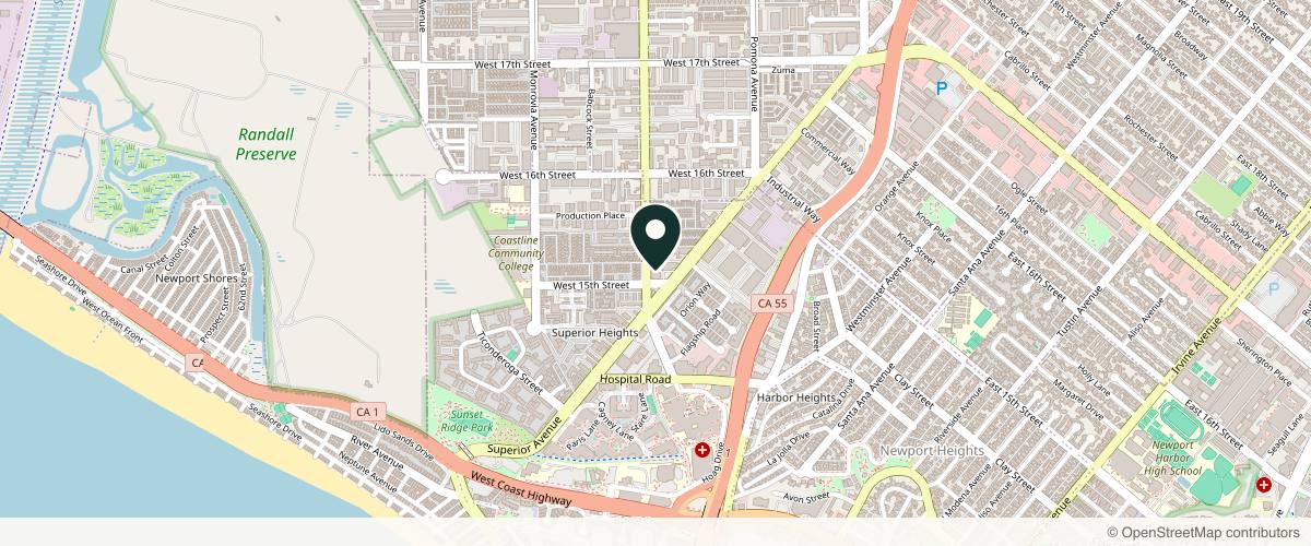 Map showing Blue Harbor Dermatology & Laser Institute:: Newport Beach Office in Newport Beach, California