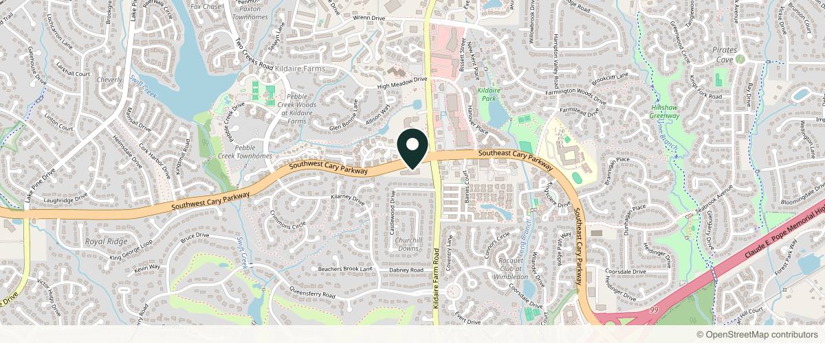 Map showing Cary Dermatology Center in Raleigh, North Carolina