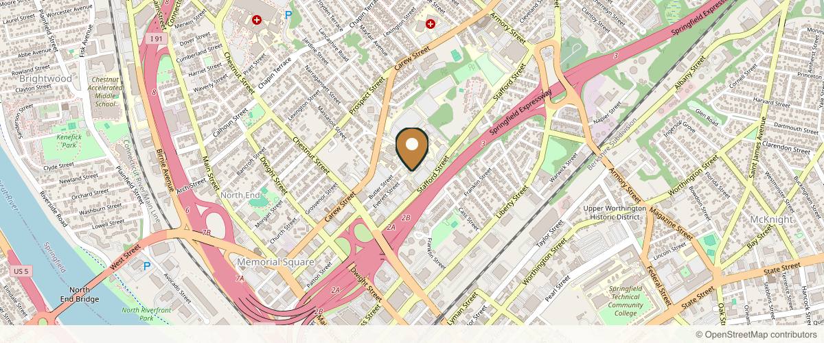 Map showing Center for Breast Health and Gynecologic Oncology in Springfield, Massachusetts