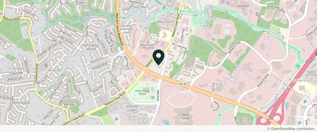 Map showing Charlotte Dermatology | University Office in Charlotte, North Carolina