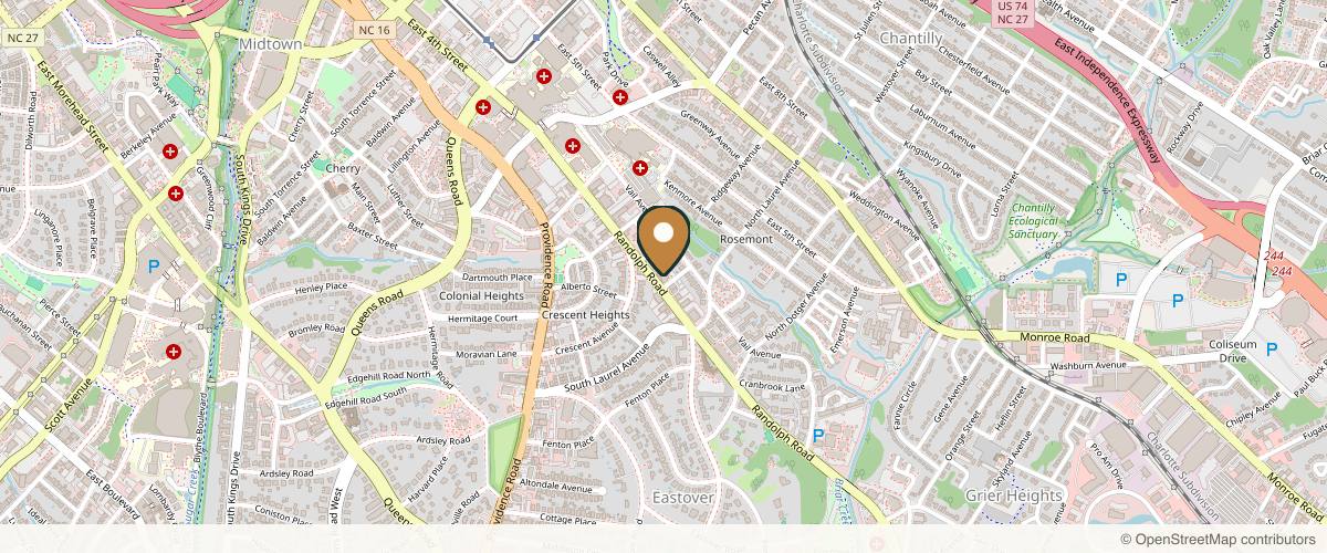 Map showing Charlotte Plastic Surgery: Dr. J. Walter Dutton, M.D. in Charlotte, North Carolina