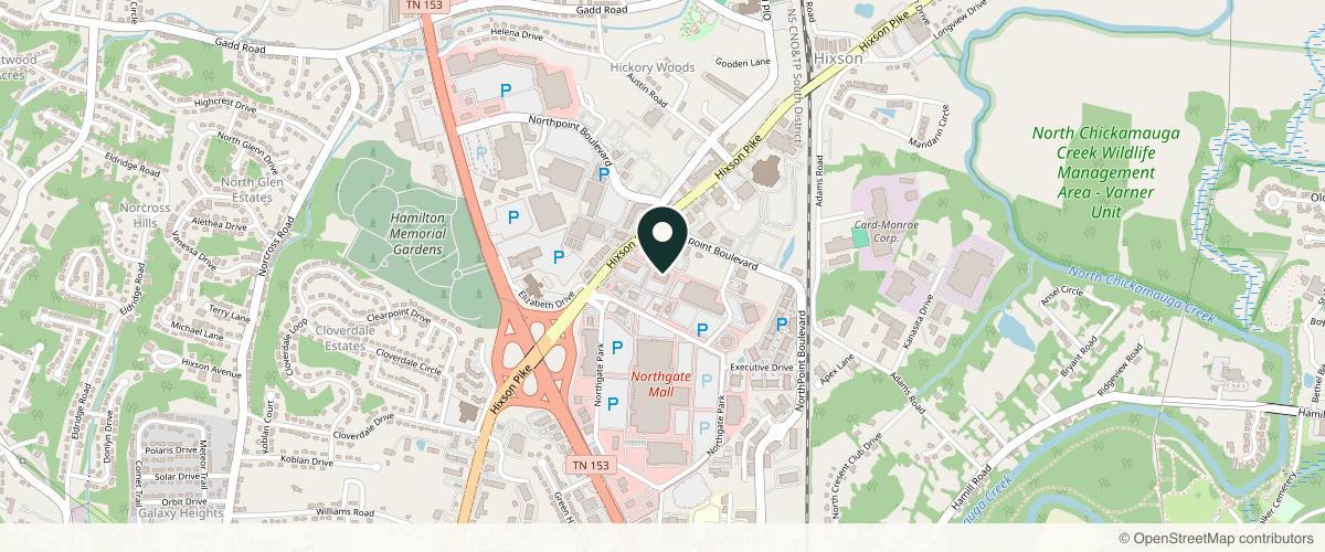 Map showing Chattanooga Mohs Surgery - Mohs Micrographic Surgery - Jason R. Susong MD FAAD FACMS in Chattanooga, Tennessee
