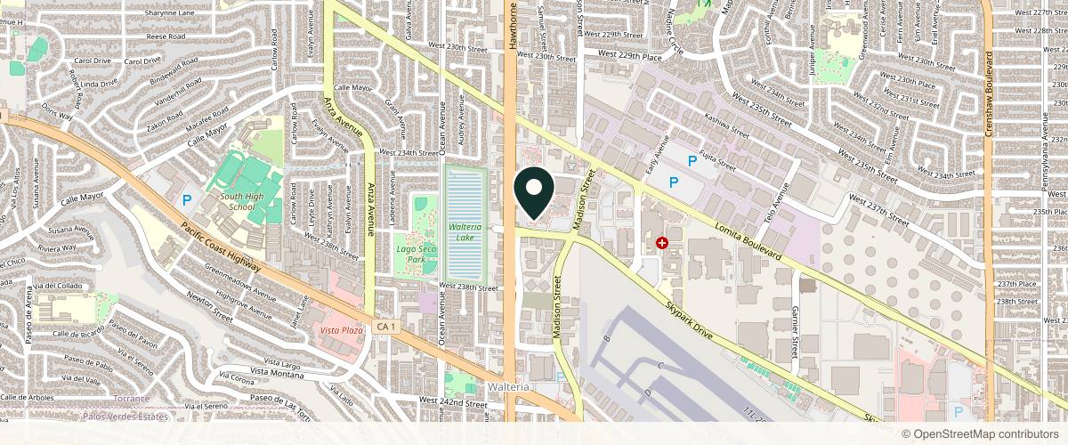 Map showing Coast Dermatology Medical Associates in Long Beach, California