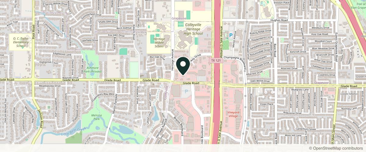 Map showing Colleyville Dermatology in Arlington, Texas