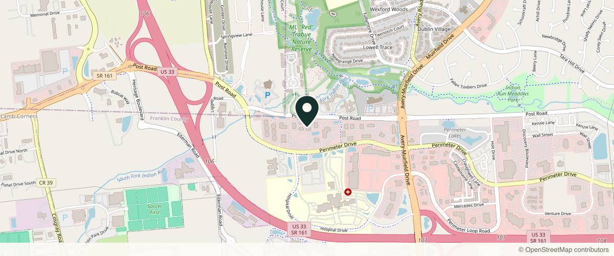 Map showing Columbus Institute of Plastic Surgery in Dublin, Ohio