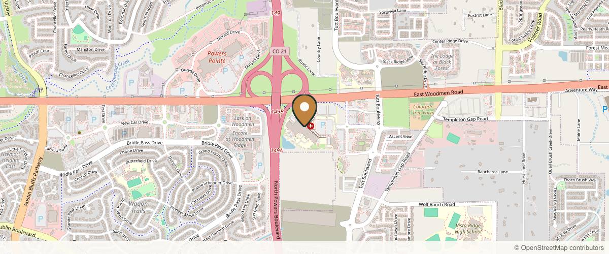 Map showing CommonSpirit Breast Surgeons Colorado Springs in Colorado Springs, Colorado