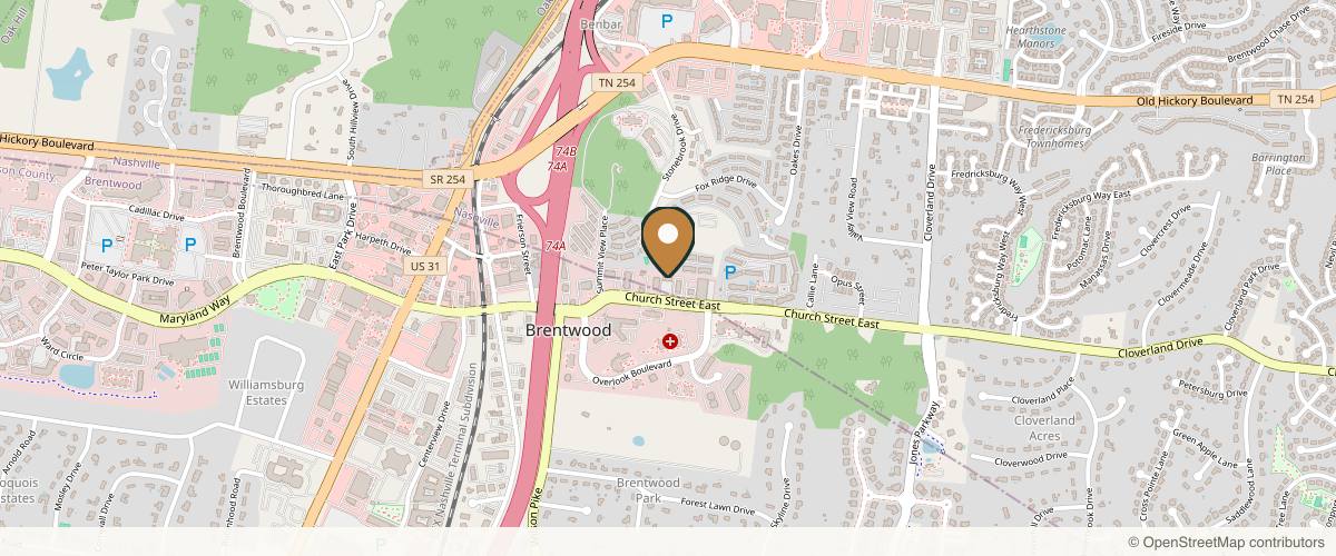 Map showing Cool Springs Plastic Surgery - Brentwood in Franklin, Tennessee