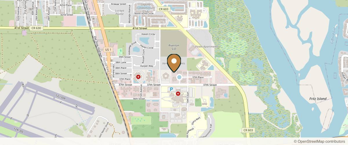 Map showing Derek Paul, MD, FACS in Vero Beach, Florida