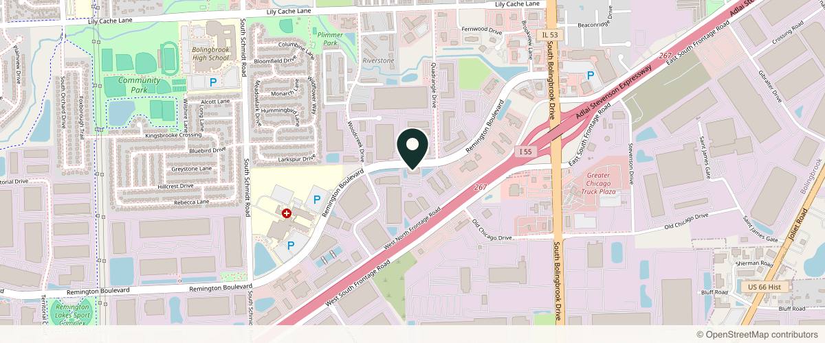 Map showing Derick Dermatology - Bolingbrook in Naperville, Illinois