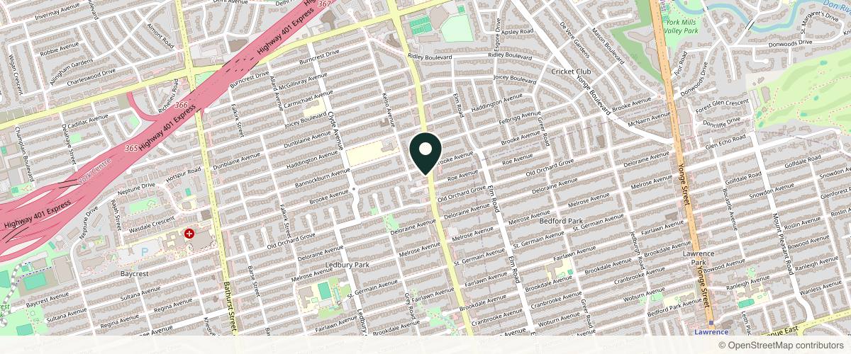 Map showing DermAtelier on Avenue in Toronto, Ontario