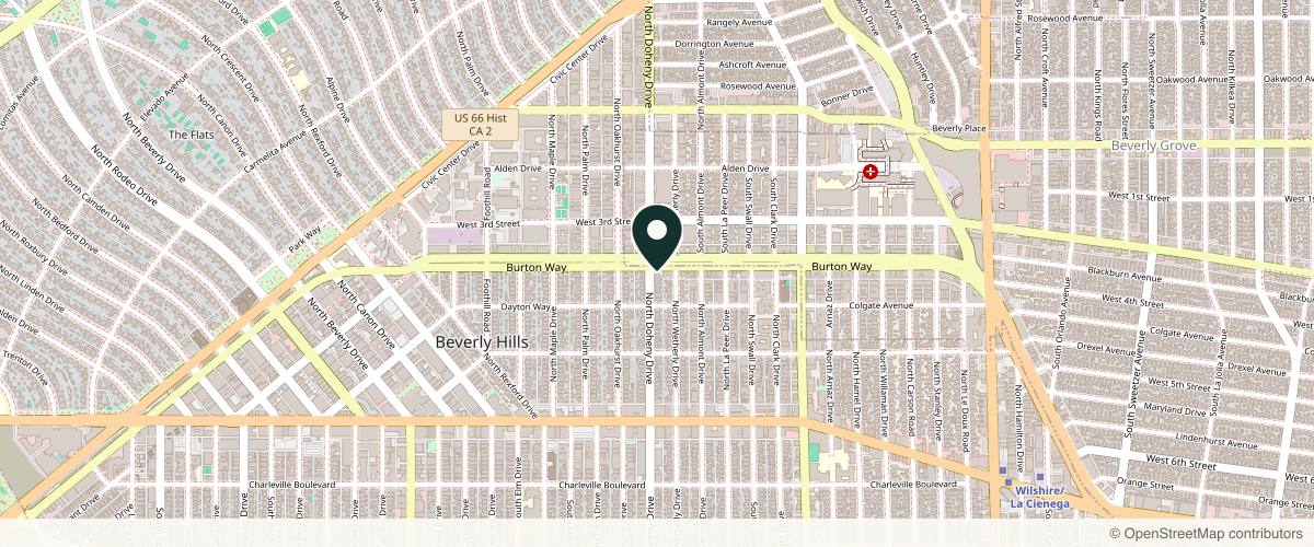 Map showing Dermatology Institute of Southern California in Beverly Hills, California