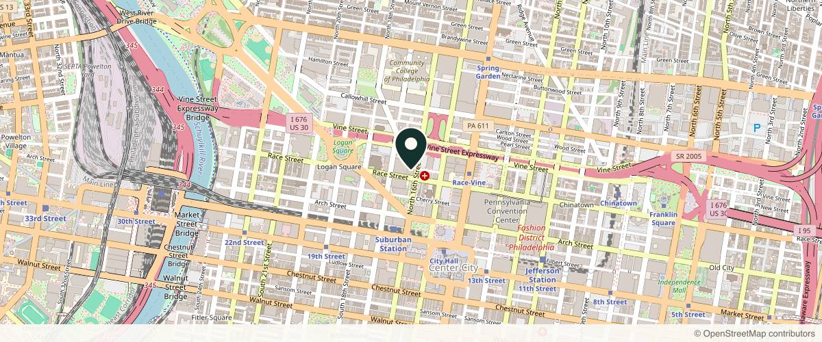 Map showing Dermatology of Philadelphia / Mohs Surgery Center, LLC in Philadelphia, Pennsylvania