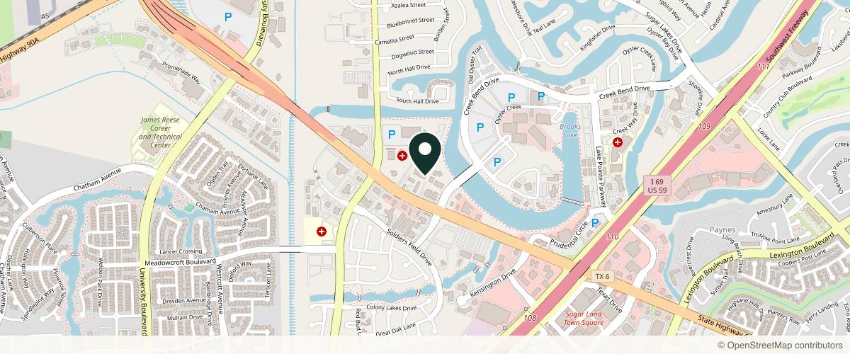 Map showing DermSurgery Associates: Ryan R. Riahi, MD in Sugar Land, Texas