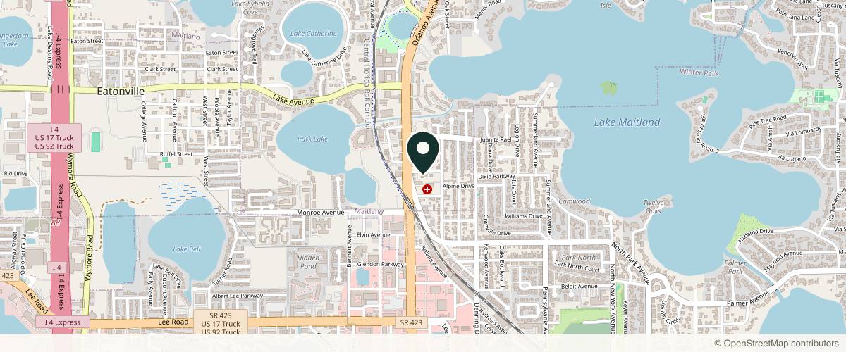 Map showing Derrow Dermatology Associates in Orlando, Florida