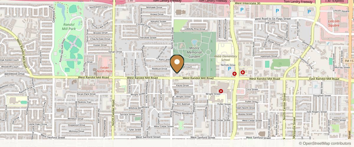 Map showing DFW Skin Surgery Center, PLLC, the office of Dr. Alexander L. Berlin in Arlington, Texas