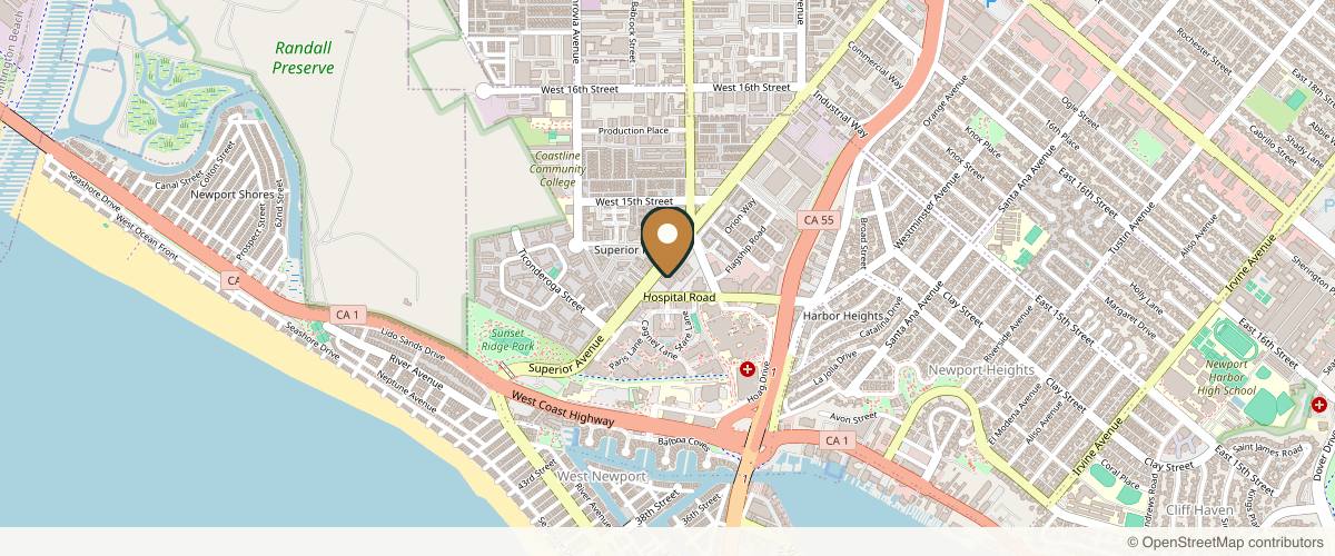 Map showing Dr. Amy Bandy in Newport Beach, California