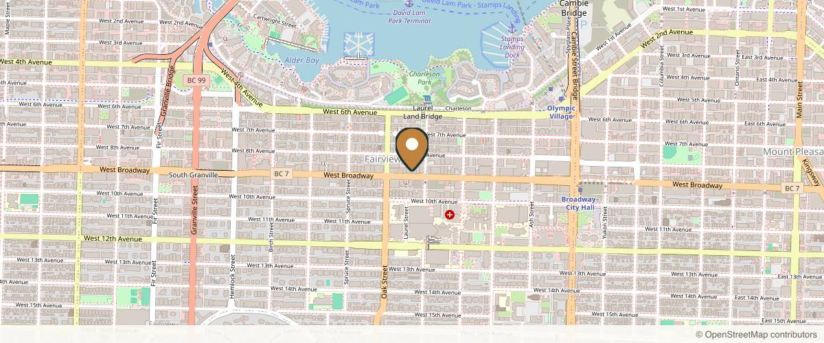 Map showing Dr. Andrew B. Denton Facial Plastic Surgeon in Vancouver, British Columbia
