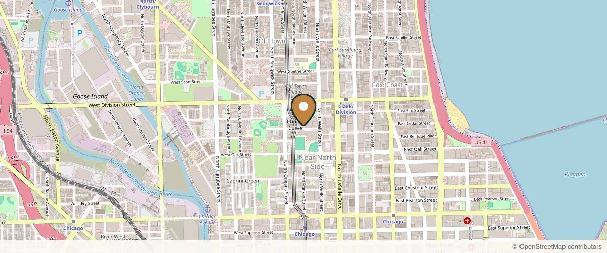 Map showing Dr. Benjamin Caughlin, MD, FACS: Double Board Certified Facial Plastic Surgeon in Chicago, Illinois