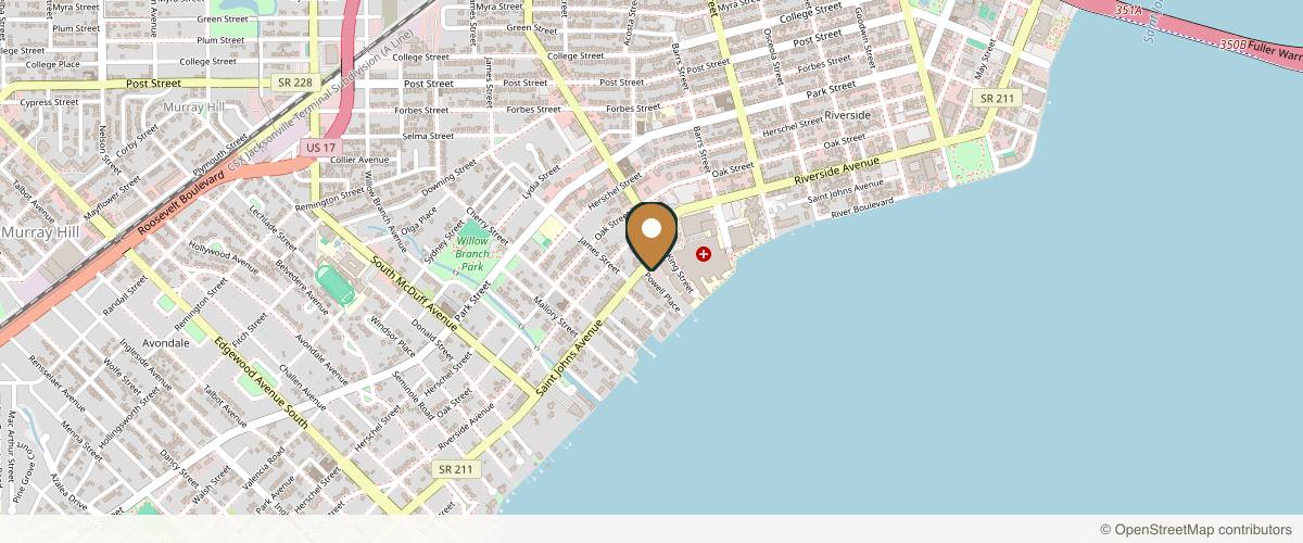 Map showing Dr. Clayman's Plastic Surgery Center and Miracle Spa in Jacksonville, Florida