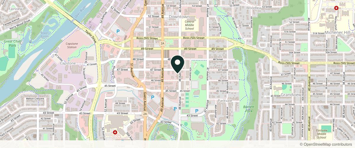 Map showing Dr. David McDonald Cosmetic, Plastic and Reconstructive Surgery in Red Deer, Alberta