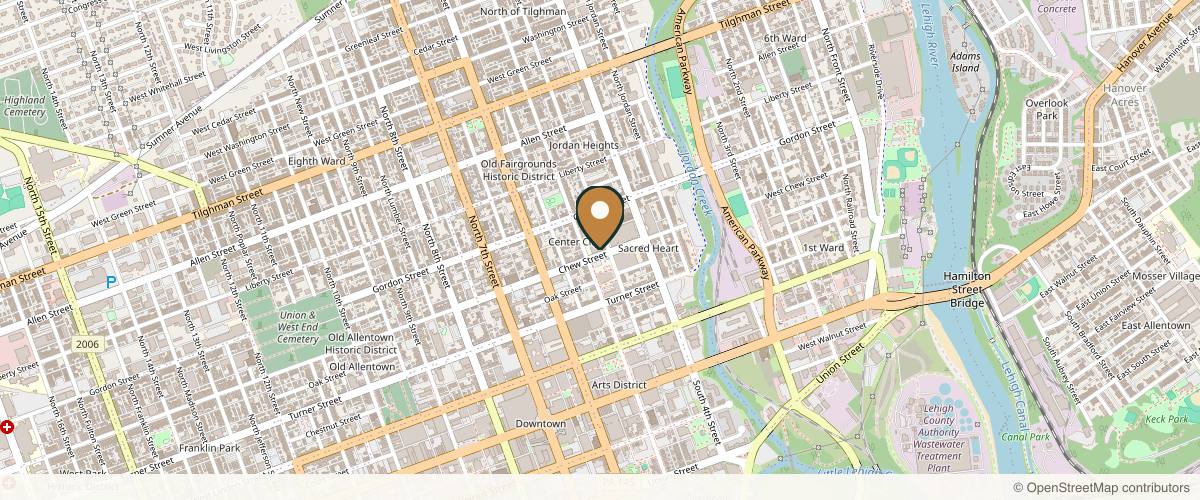Map showing Dr. Edward Guarino Plastic Surgery in Allentown, Pennsylvania