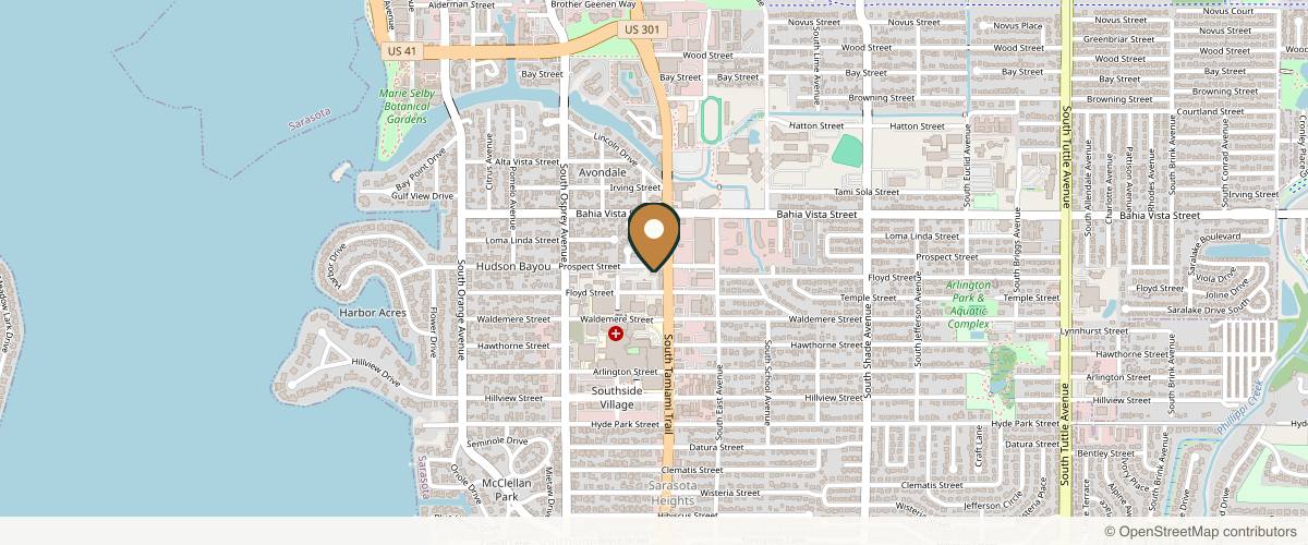 Map showing Dr. Emily Jiles Cosmetic Surgery in Sarasota, Florida