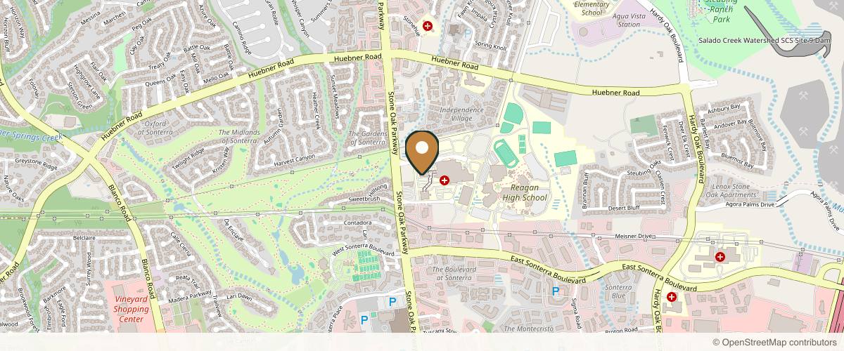 Map showing Dr. Garza Plastic Surgery in San Antonio, Texas