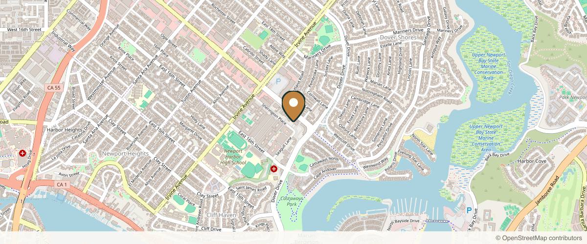 Map showing Dr. Karen Leong, Plastic Surgery by Design in Newport Beach, California