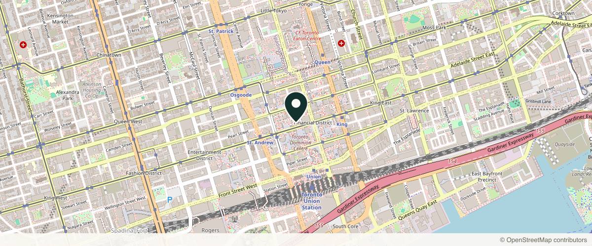 Map showing Dr. Kristy Bailey, Double-Board Certified Dermatologist in Toronto, Ontario