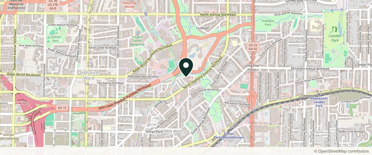 Map showing Dr. Nour Abboushi, Board Certified in Atlanta, Georgia