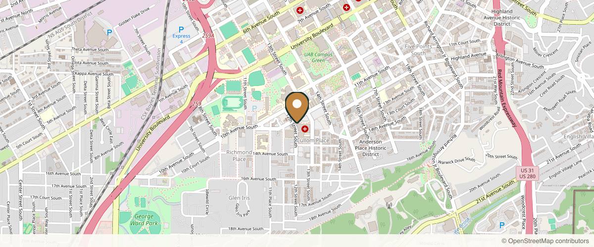 Map showing Dr. Rachel Aliotta in Birmingham, Alabama