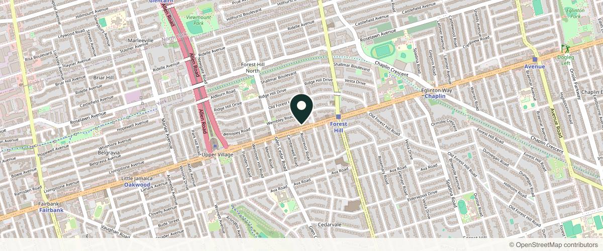 Map showing Dr. Richard Rival – Cedarvale Aesthetic Surgery | Rhinoplasty in Toronto, Ontario