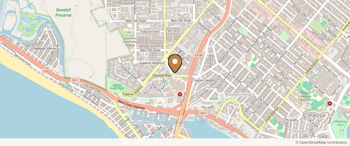 Map showing Dr. Tenley Lawton, M.D. in Newport Beach, California