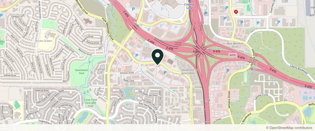 Map showing FacesFirst Cosmetic Surgery - Lone Tree in Highlands Ranch, Colorado