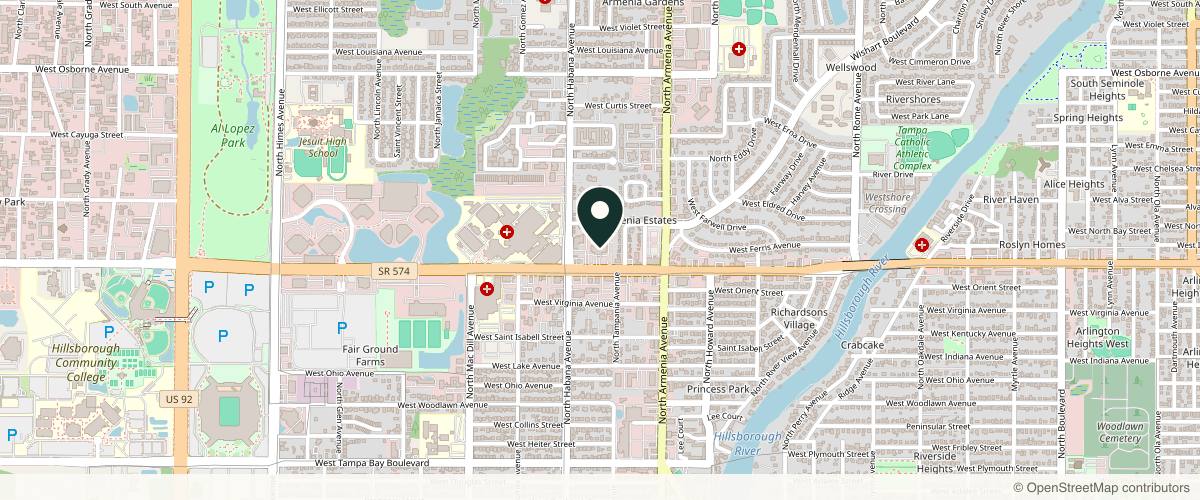 Map showing Florida West Coast Skin and Cancer Center in Tampa, Florida
