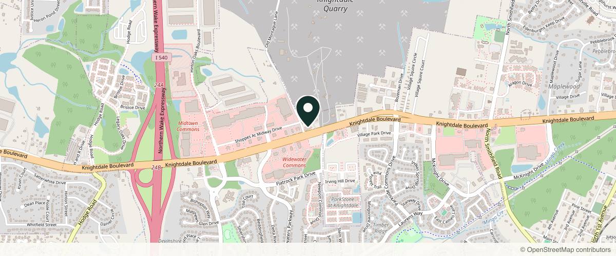 Map showing Forefront Dermatology Knightdale, NC in Raleigh, North Carolina