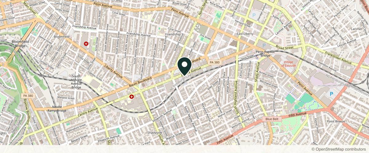 Map showing Forefront Dermatology Pittsburgh, PA - Centre Ave. in Pittsburgh, Pennsylvania