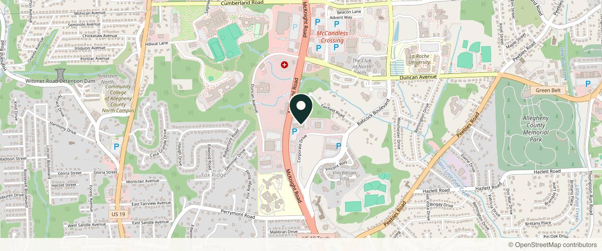 Map showing Forefront Dermatology Pittsburgh, PA - Corporate Drive in Pittsburgh, Pennsylvania