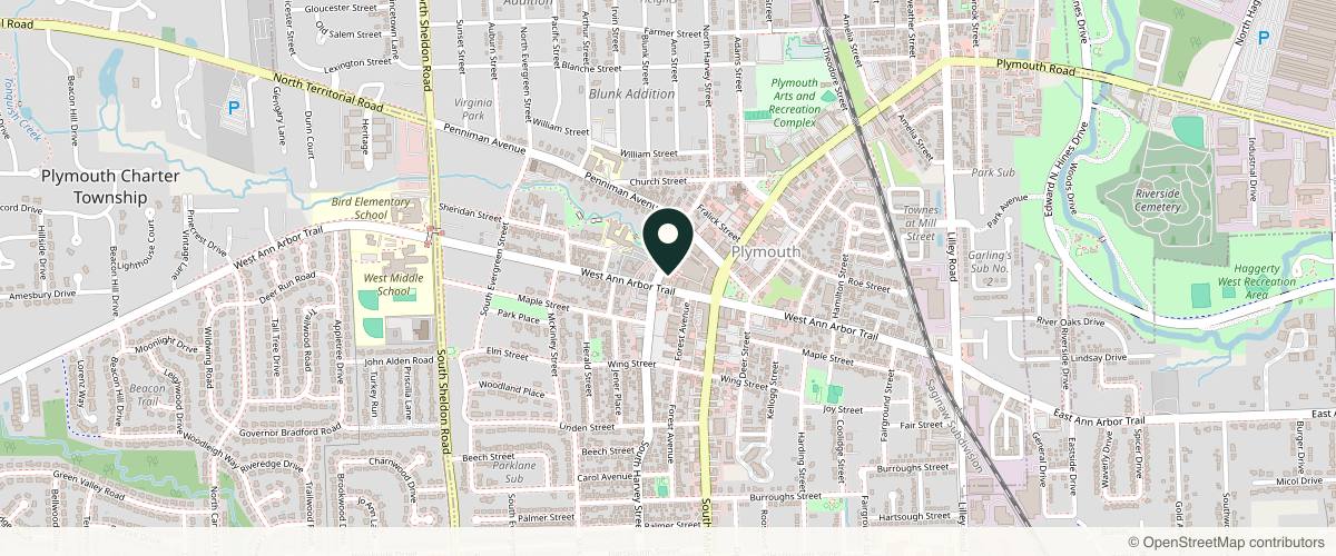 Map showing Forefront Dermatology Plymouth, MI in Detroit, Michigan