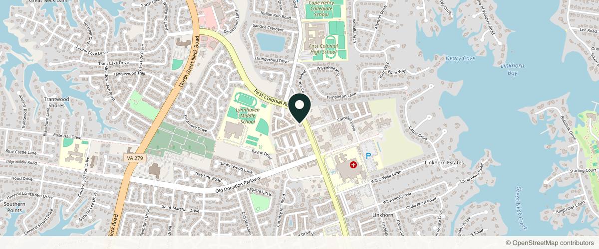 Map showing Forefront Dermatology in Virginia Beach, Virginia